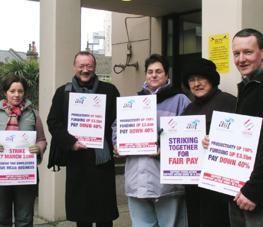Striking lecturers at Goldsmiths in south east London on Tuesday morning