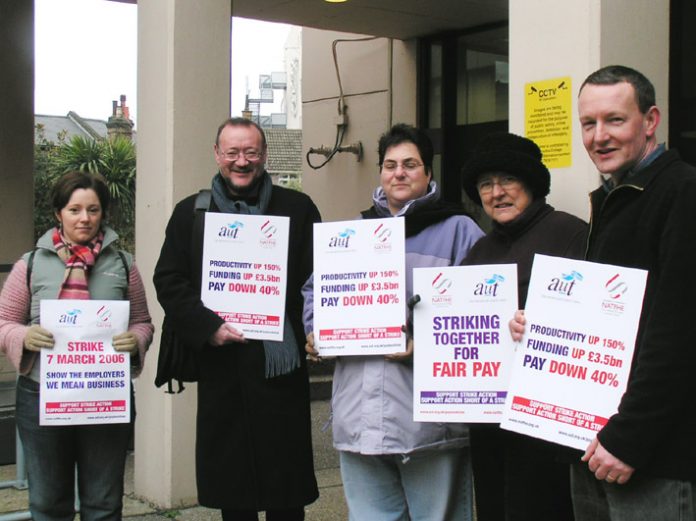 Striking lecturers at Goldsmiths in south east London on Tuesday morning