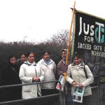 Gate Gourmet locked-out workers picketing the plant yesterday midday after police stopped them picketing on nearby Beacon Hill