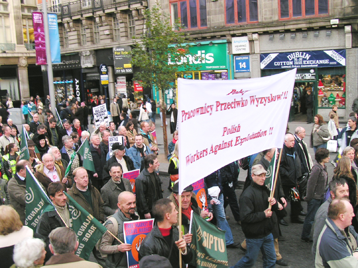 Polish trade unionists marching with SIPTU members on the Dublin marchon December 9 last year in support of the occupation of Irish Ferries by workers fighting to defend their jobs