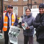 Gate Gourmet locked-out workers PARMJEET SIDHU and KULDEEP HOTHI (right) win support for their demonstration at Southall Royal Mail sorting office