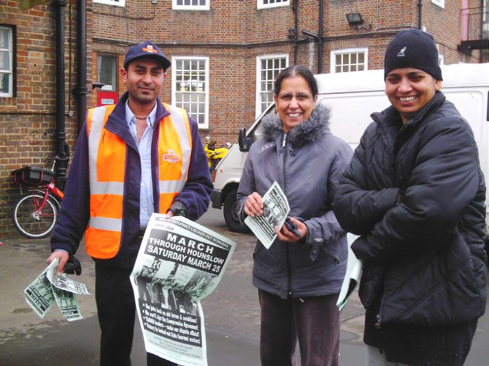 Gate Gourmet locked-out workers PARMJEET SIDHU and KULDEEP HOTHI (right) win support for their demonstration at Southall Royal Mail sorting office