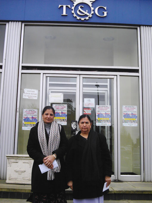 Gate Gourmet locked-out workers SURINDER DHARIWAL and SUKHWINDER MUNDY  outside the TGWU London regional office yesterday