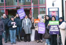 Enthusiastic picket line at the Southern Grove Depot in Tower Hamlets