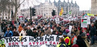 The front of the 50,000-strong London demonstration on March 18 demanding the withdrawal of all occupation troops from Iraq