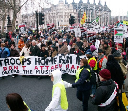 The front of the 50,000-strong London demonstration on March 18 demanding the withdrawal of all occupation troops from Iraq
