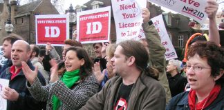 Demonstrators against Identity Cards outside parliament on February 13th this year