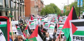 Marchers in London last May demand an end to the Israeli occupation of Palestine