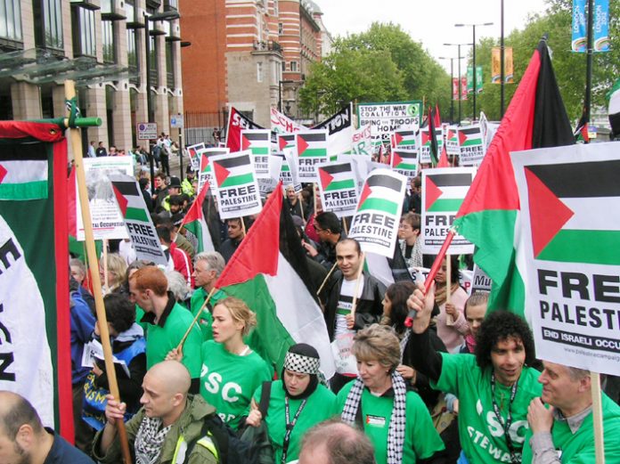 Marchers in London last May demand an end to the Israeli occupation of Palestine