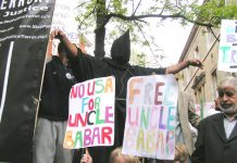 Picket in May last year demanding the release of Babar Ahmad, faced with being extradited to the US