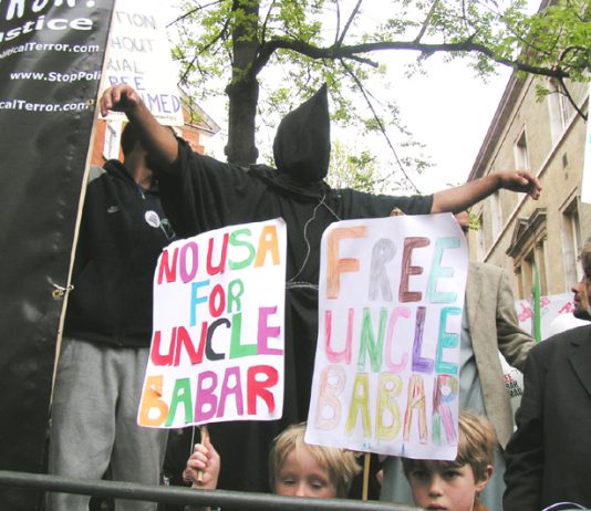 Picket in May last year demanding the release of Babar Ahmad, faced with being extradited to the US