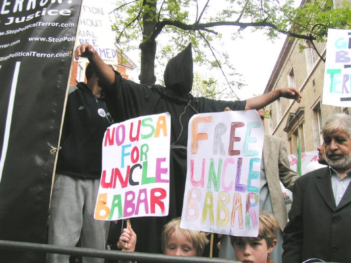 Picket in May last year demanding the release of Babar Ahmad, faced with being extradited to the US