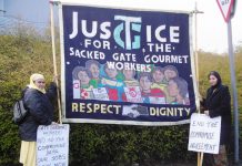 Gate Gourmet locked-out workers picketing the factory at Heathrow yesterday