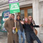 Striking local government workers on March 28 determined to defend their pensions