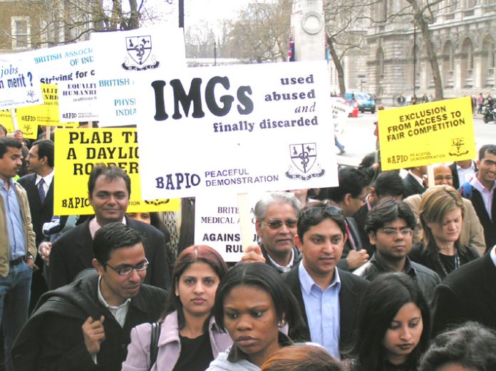 Over a thousand Commonwealth doctors reacted angrily last Friday outside Downing Street to Labour plans to throw thousands of them out of the NHS