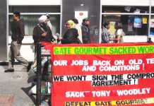 Locked-out Gate Gourmet workers campaigning on Southall High Street for next Monday’s May Day march