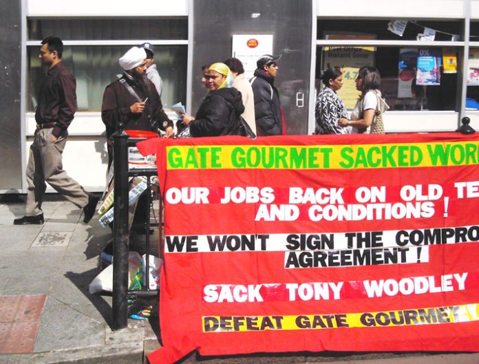 Locked-out Gate Gourmet workers campaigning on Southall High Street for next Monday’s May Day march