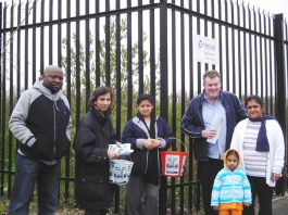 ‘OBSCENE’ VENTURE CAPITALISTS – says GMB Locked-out Gate Gourmet workers outside the Greenford Royal Mail sorting office with CWU rep GEOFF LOFTUS (right) and CWU member LANRE OGUNDIWIN (left)