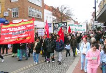 Youth in Hounslow showing their support for the locked-out Gate Goumet workers marching in Hounslow