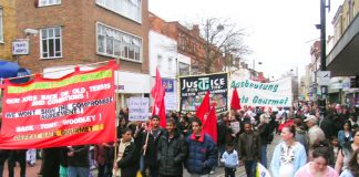 Youth in Hounslow showing their support for the locked-out Gate Goumet workers marching in Hounslow