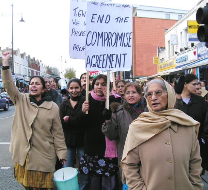Gate Gourmet locked-out workers on the the thousand-strong march through Southall on December 4th last year