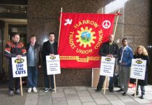 Pickets out on the second day of their two day action at the Harrow Job Centre