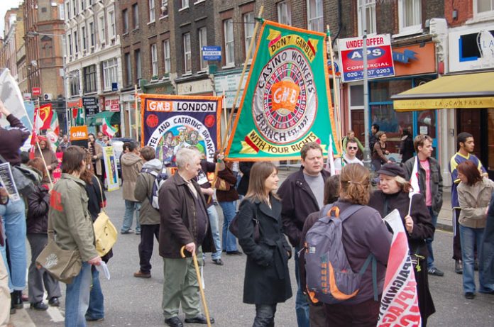 GMB delegations on last Monday’s May Day march calling for trade union rights