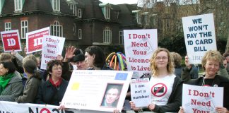 Protest against ID cards outside the House of Commons _ one of the police state measures that Clarke was pushing through