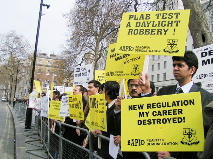 A thousand-strong demonstration outside Downing Street on April 20th against Labour’s new legislation discriminating against doctors from the Commonwealth countries