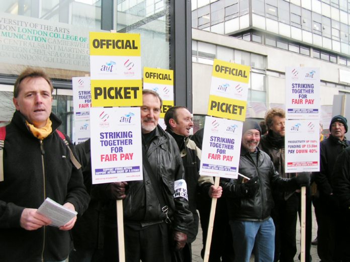 AUT and NATFHE pickets at the London College of Communication during their strike on March 7th