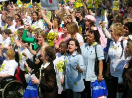 A section of yesterday’s 1,000-strong lobby of parliament by nurses from all over the country