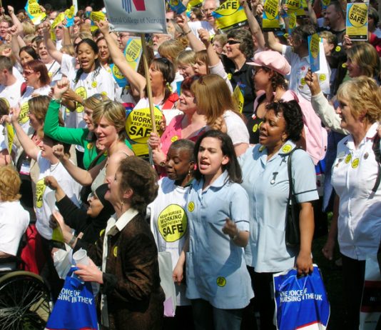 A section of yesterday’s 1,000-strong lobby of parliament by nurses from all over the country