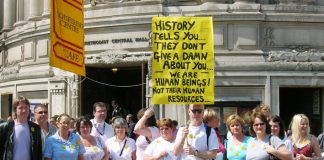 Nurses outside Central Halls on Thursday being reminded about one of the lessons of history