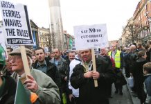 100,000 workers demonstrated in Dublin in support of the Irish Ferries workers’ occupation against cheap labour – now Stena line crews are facing a similar attack