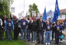 TGWU members from the closure-threatened HP Sauce factory in Birmingham lobbying the Heinz headquarters in Hayes, yesterday
