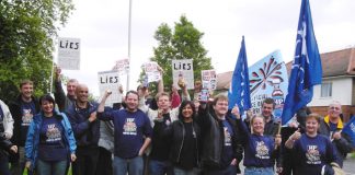 TGWU members from the closure-threatened HP Sauce factory in Birmingham lobbying the Heinz headquarters in Hayes, yesterday