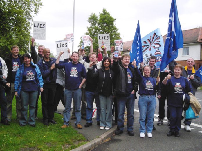 TGWU members from the closure-threatened HP Sauce factory in Birmingham lobbying the Heinz headquarters in Hayes, yesterday