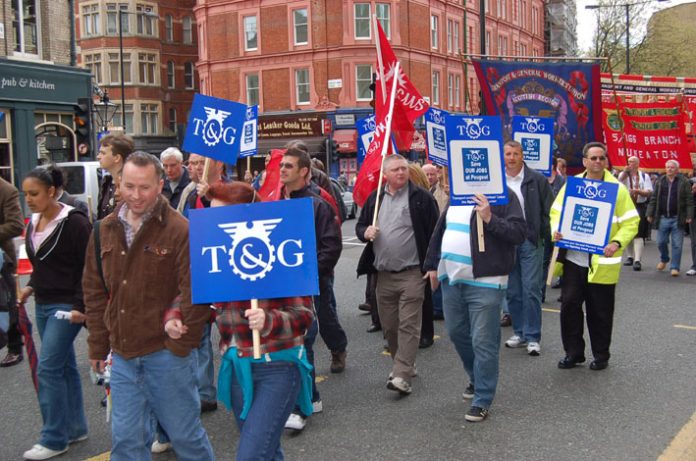 Peugeot workers from Ryton taking part in the May Day march in London