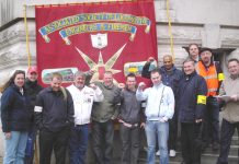 South West Trains ASLEF picket line at Waterloo station yesterday afternoon