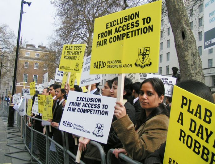 Indian NHS doctors demonstrating against the Labour Government’s policy that is taking away their jobs