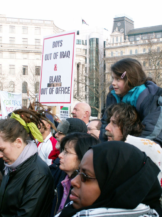 A clear message at the Trafalgar Square rally following the March 18 ‘Troops Home from Iraq’ demonstration in London organised by the Military Families Against the War