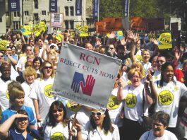 Nurses rallying in central London on May 11th demanding no cuts be made in the NHS