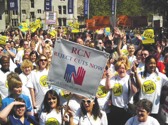 Nurses rallying in central London on May 11th demanding no cuts be made in the NHS
