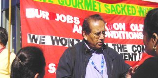 Gate Gourmet locked-out workers speaking to TGWU EC member IGGY VAID who was victimised by the management after BA baggage handlers took unofficial strike action to support the locked-out workers on August 11th & 12th 2005