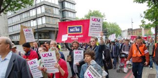 A section of the 5,000-strong march on June 1st when lecturers’ leaders pledged they would carry on with the exams boycott and fight for a decent offer from the employers