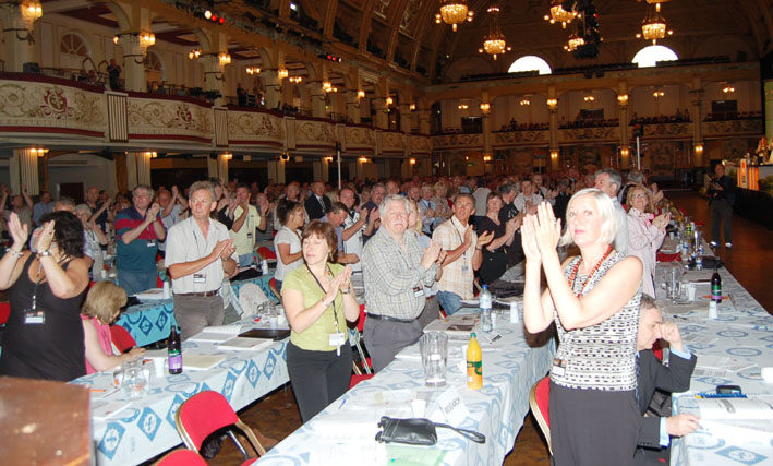 Delegates applauding at the GMB Congress yesterday morning