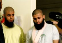 ABUL KOYAIR and his wounded brother MOHAMMED ABDUL KAHAR after giving a press conference in Forest Gate yesterday