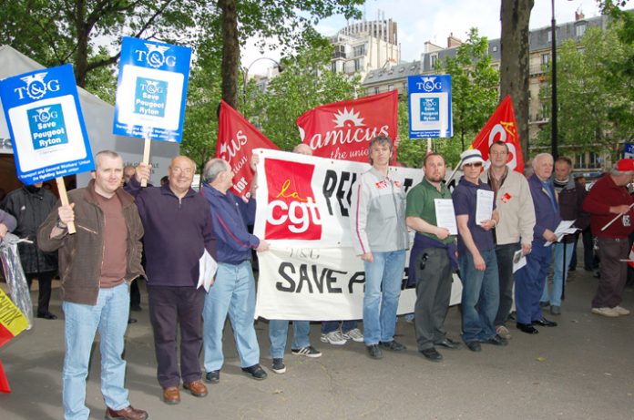 Workers from the Ryton factory joined French Peugeot workers to lobby the company shareholders’ AGM in Paris last month