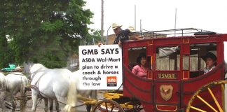 The GMB ‘Coach and Horses’ demonstrating in Charlton yesterday morning