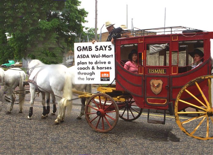 The GMB ‘Coach and Horses’ demonstrating in Charlton yesterday morning